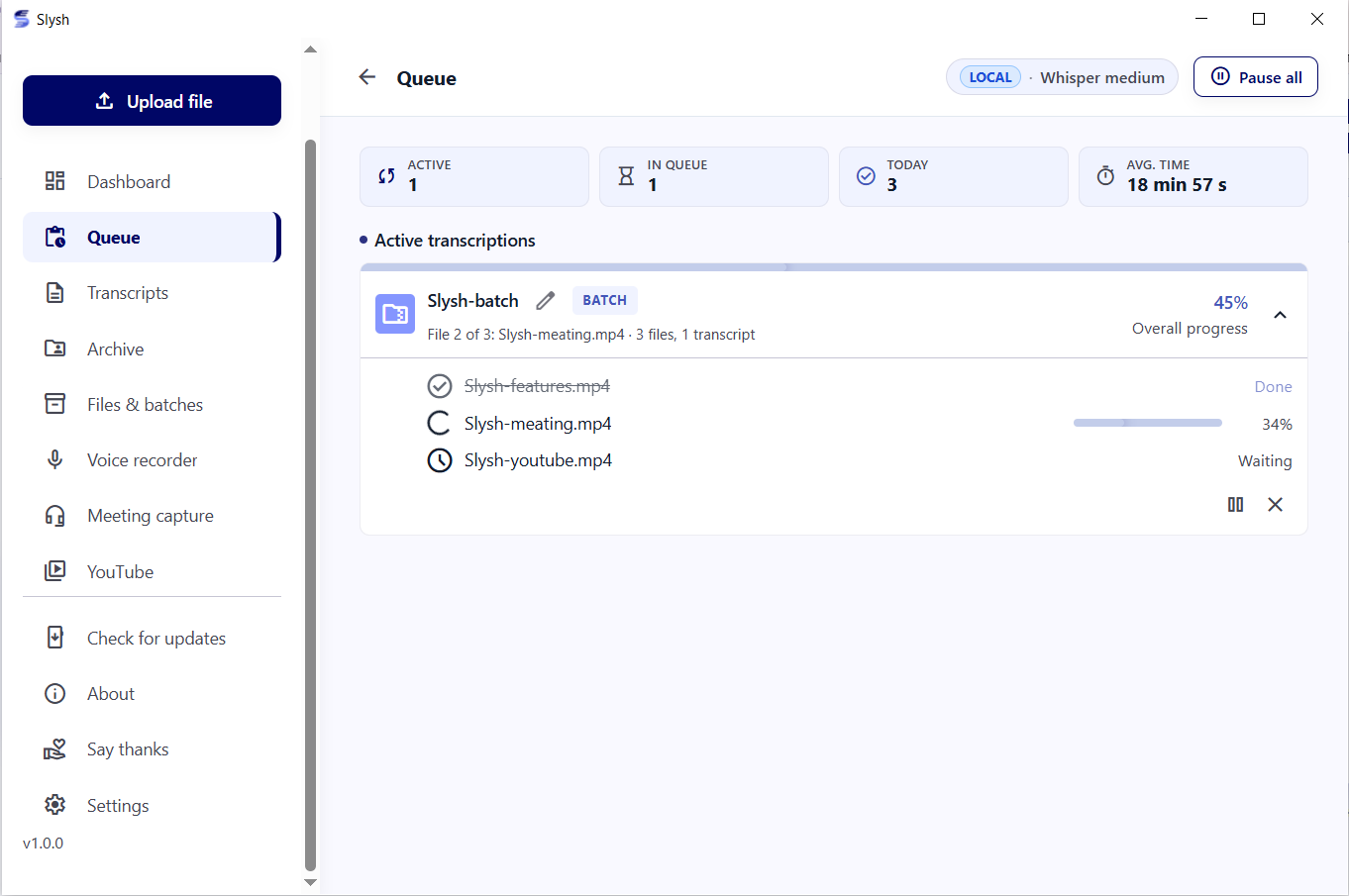 Batch transcription of audio and video files on PC